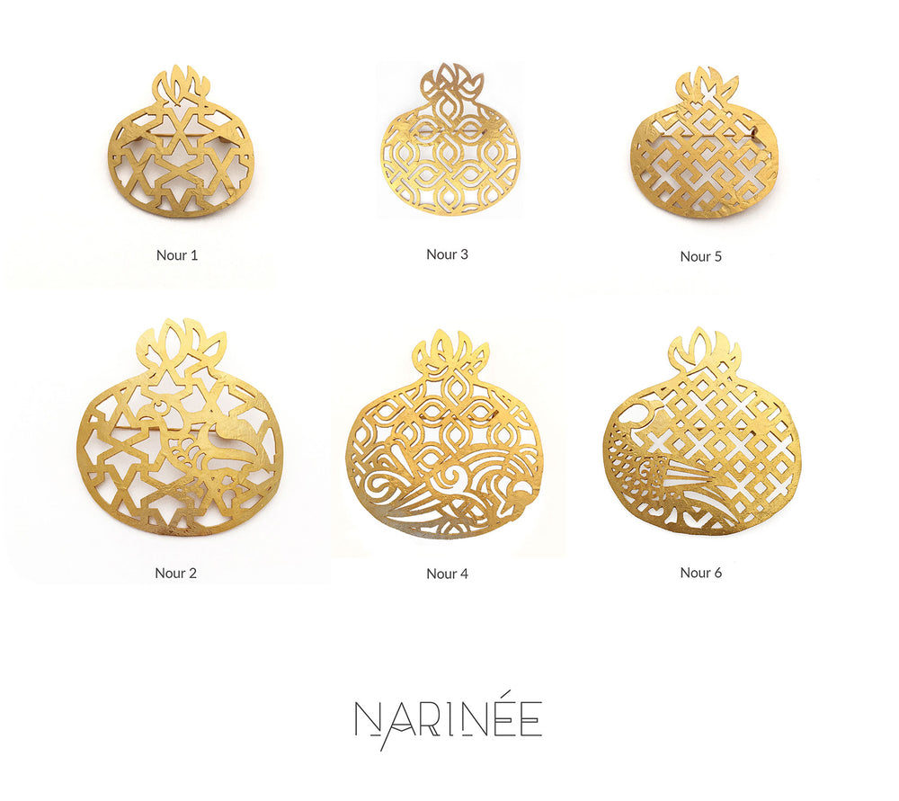 NARINÉE- ‘NOUR’ pomegranate brooches