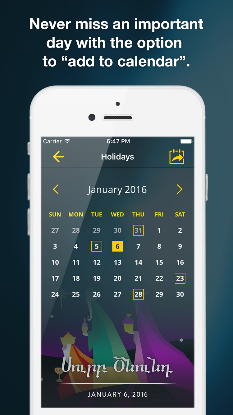Armenian Holidays & Traditions - Calendar View